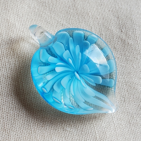 Clear and Blue Art Glass Flower Pendant - Picture 1 of 7